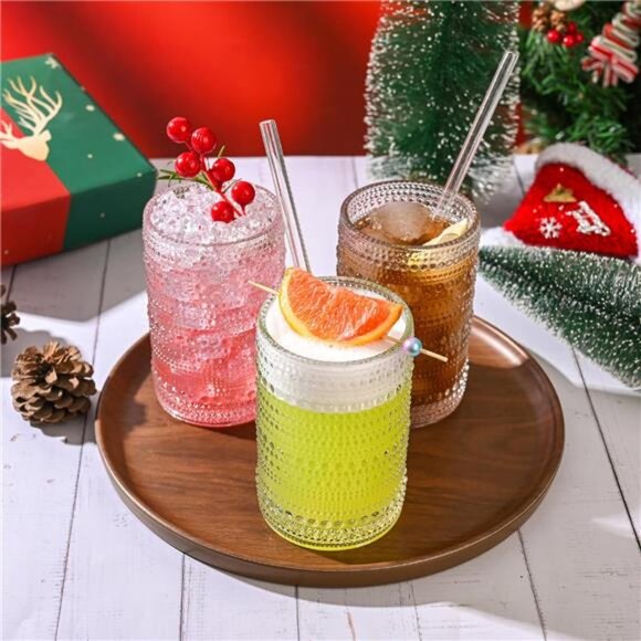 Drinking Glasses with Straws 15oz Vintage Glassware Set of 6 - Picture 2 of 7